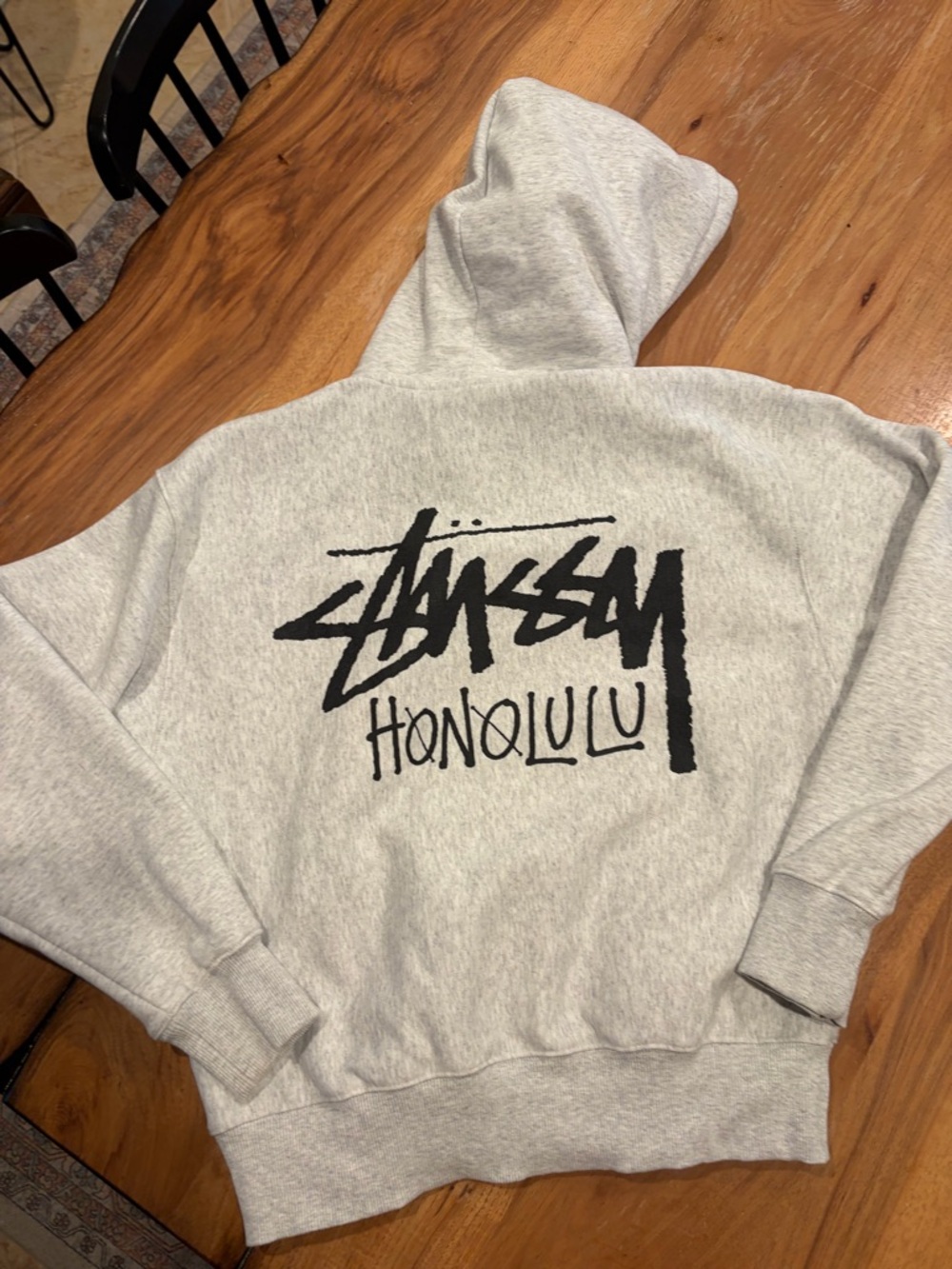Stussy Gray Zip-Up Hoodie with Black Honolulu Script